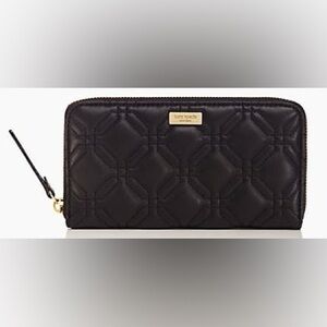 Kate Spade Astor Court Neda Black Quilted Zipper Wallet Gold Hardware